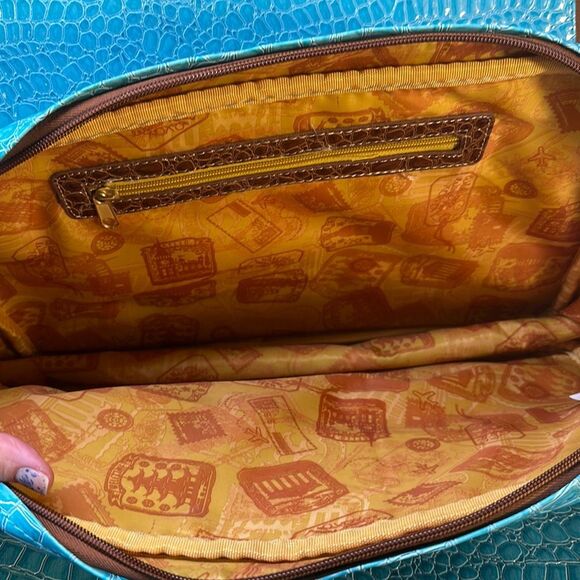 Samantha Brown Blue Croc Embossed Accents Tote Travel Bag Carry On Purse Handbag - Picture 13 of 16